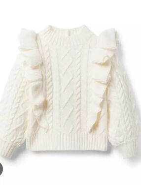 Ruffle Cable Knit Sweater - Ivory Size: 3